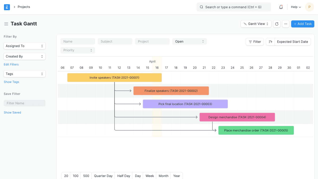 Aperçu d'un planning de projet dans Eixio (diagramme de Gantt)